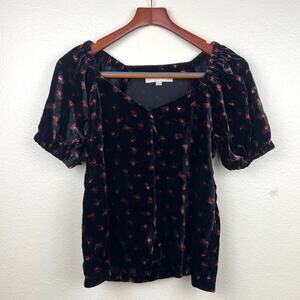 Womens Top Sz M Velvet Floral Witchy Dark Feminine Whimsigoth Cottage Gothic